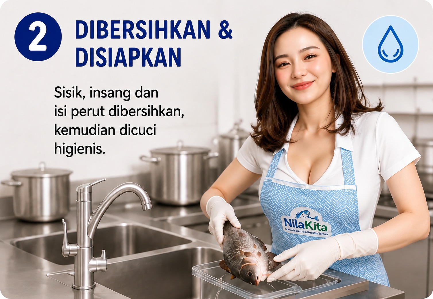 Ikan nila dibersihkan dan disiapkan