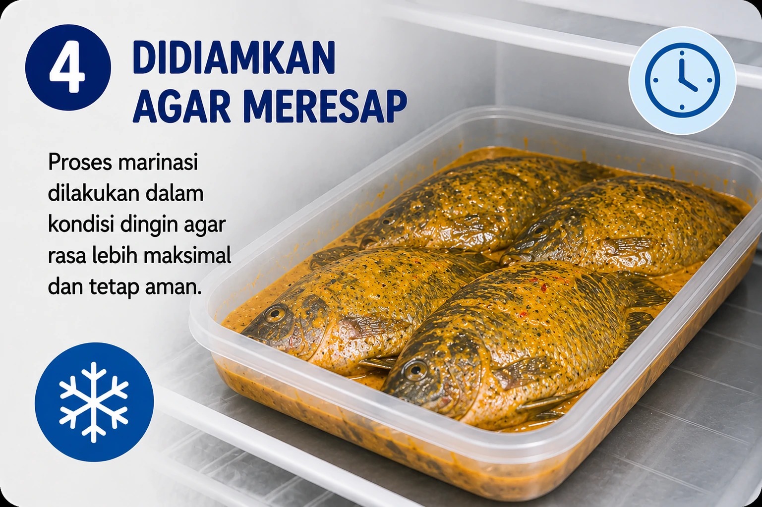 Ikan nila didiamkan agar bumbu meresap